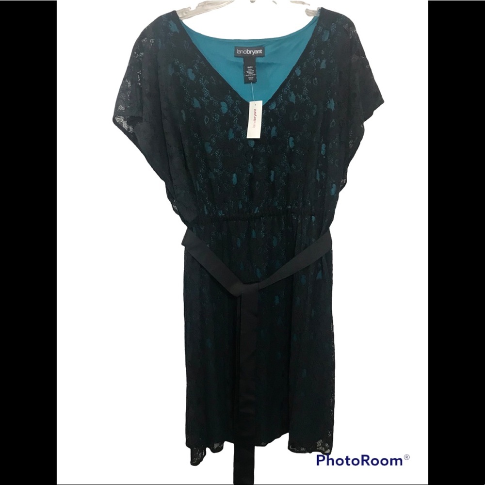 🆕 Lane Bryant 18/20 teal & black lace dress tie bow back NWT! Plus size 1X 2X